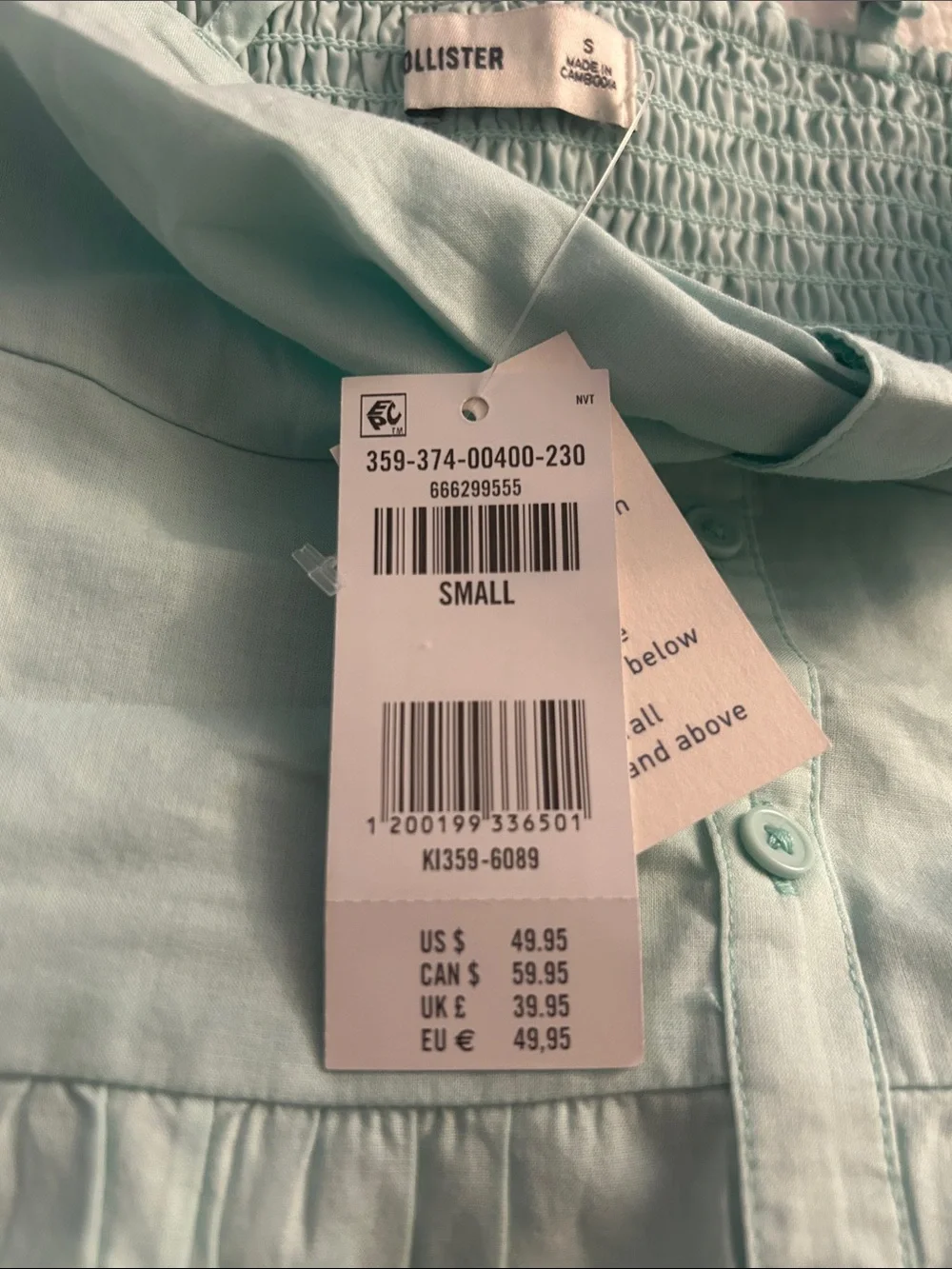 Hollister Light Aqua Button-Front Sundress with Spaghetti Straps